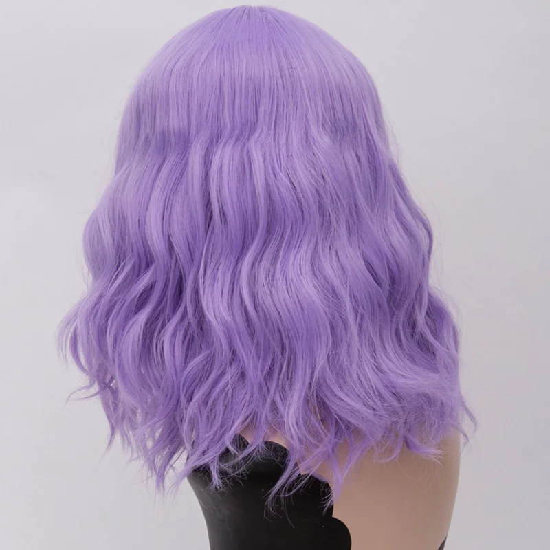 MSI Wigs два тона Короткие Косплей парики для женщин розовый белый волнистые Ombre парик с челкой Фиолетовый Омбре натуральные синтетические волосы парики - Цвет: light purple