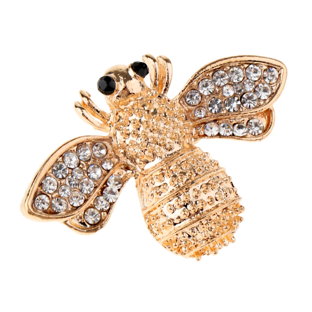 Women Elegant Bee Diamante Brooch with Crystal Insect Brooch Lapel Collar Pins for Dress Accessories