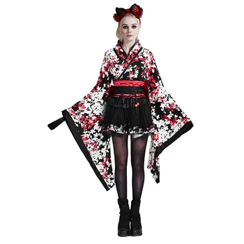 

Lolita Women Japanese Sweet Beautiful Kimono Dress Long Sleeve Three-Piece Short Dress Printed Bow Belt Formal Dresses