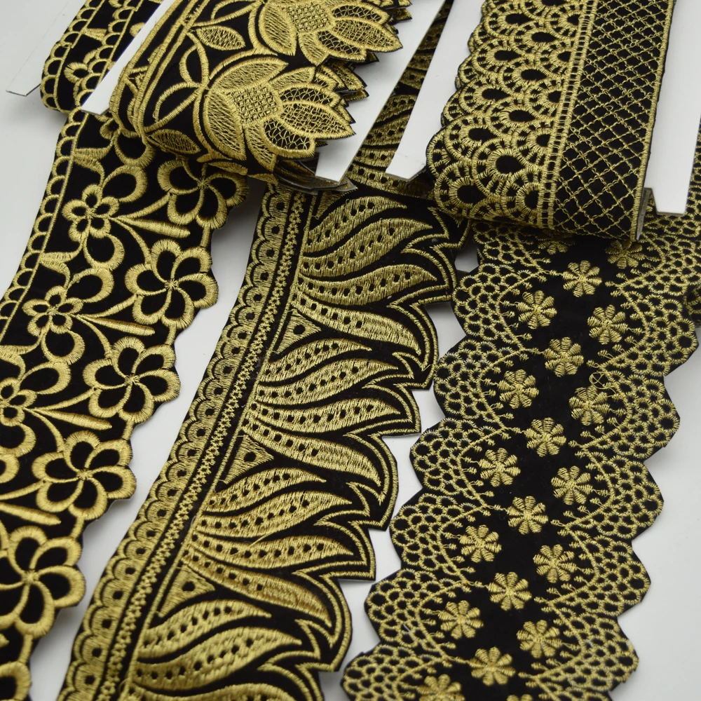 5Yards več tipov Velvet Črno in belo African Vezenine čipke trim tkanine za ženske oblačenja