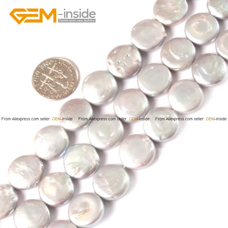 12.5mm Coin Pearl Beads Fashion Natural Freshwater...