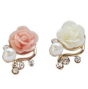 Hot New Fashion Gold Color Cute Sweet Rose Shaped Artificial Hot New Fashion Gold Color Cute Sweet Rose Shaped Artificial Simulated Pearl And Crystal Stud Earrings In From Jewelry Accessories On