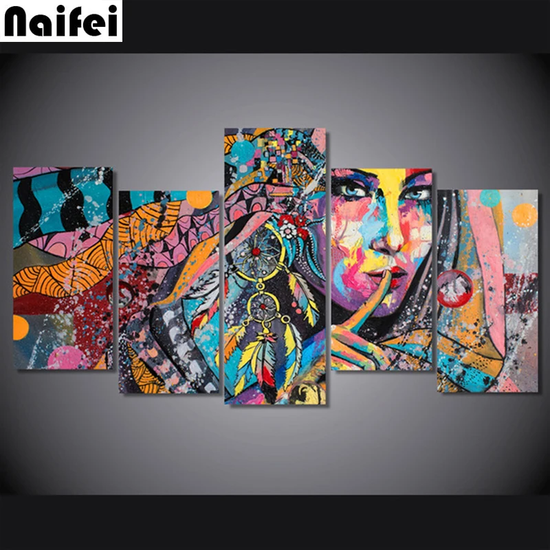 

5iece,Diy Diamond Painting Cross Stitch Abstract indian woman Diamond Embroidery Painting Diamond Mosaic Decor Full Square Drill