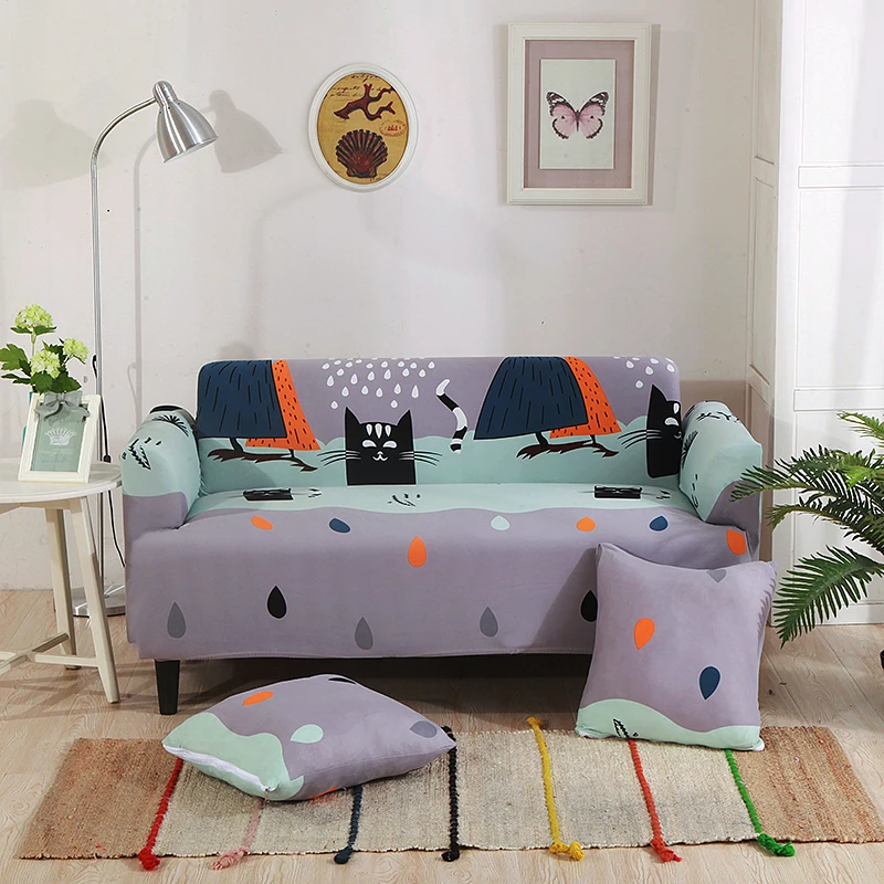 Universal Cartoon Cats Printed Couch/Corner Sofa Slipcovers Polyester