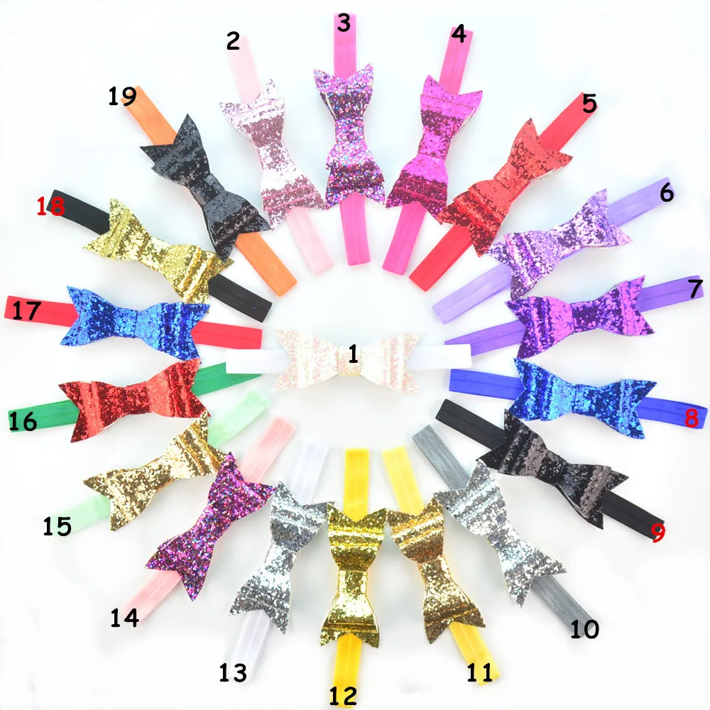 A style 19 Colors Glitter Bow Headband Girls Christmas Bow Headband