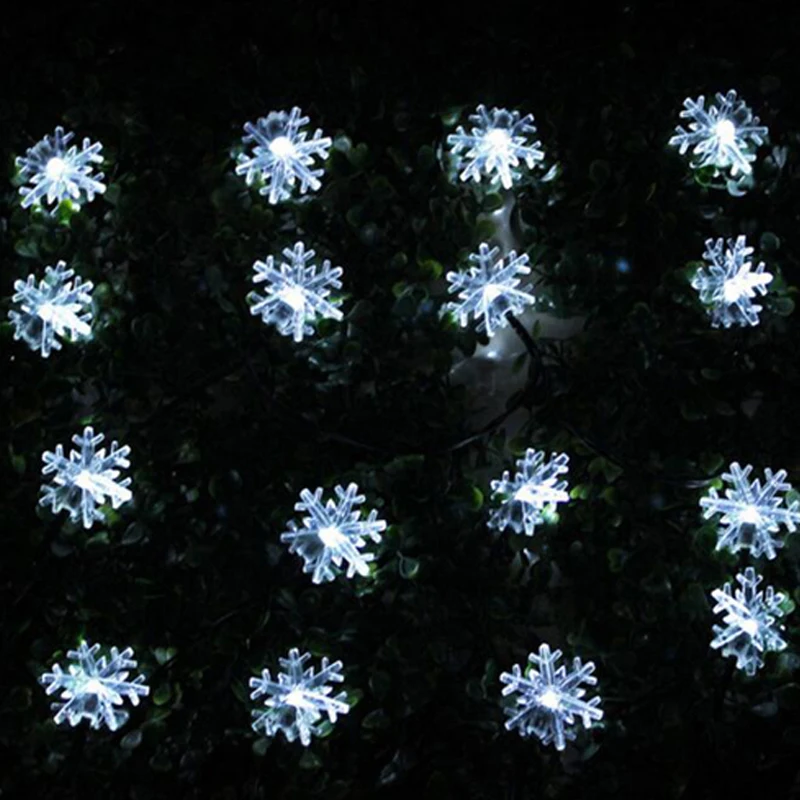 Levou ao ar Floco de Neve Seqüência de Luz Luzes de Natal em Casa Decoração do Partido Livre Solar - 30 Levou Flasher Luzes Luz 5 m 7 M 30 Floco De Neve LEVOU Flasher