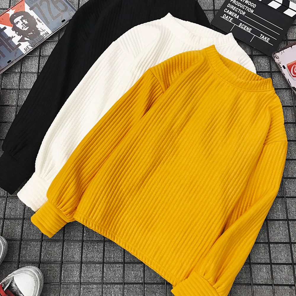Sweater Women Autumn Winter Solid Color Base Sweater Long Sleeve O Neck Fashion Loose Harajuku Yellow Black Sweater Female Tops