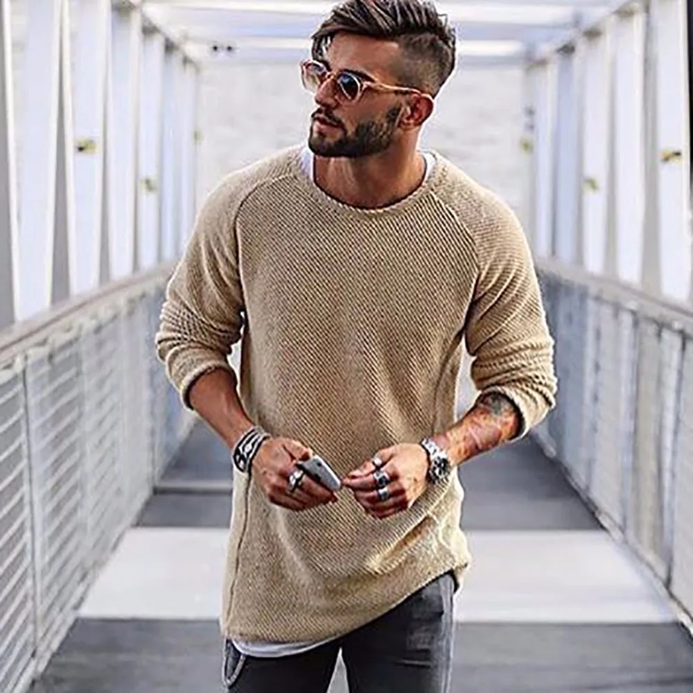 Осенне-зимняя модная брендовая одежда, мужские свитера с круглым вырезом, Одноцветный облегающий крутой мужской пуловер, 6 цветов на выбор#258907