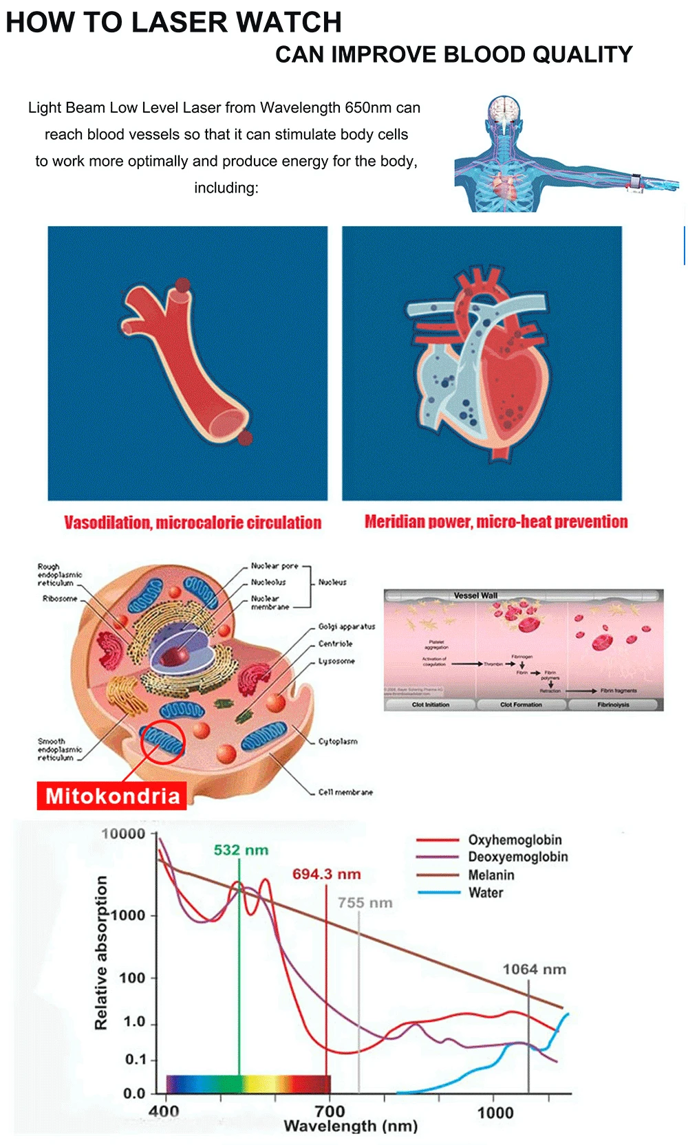 Vermelho Laser Relógio Tratamento Dor Crônica Insônia Aliviar Tensões Diabetes Instrumento Terapêutico 650nm 14 High Quality Beleza e saúde