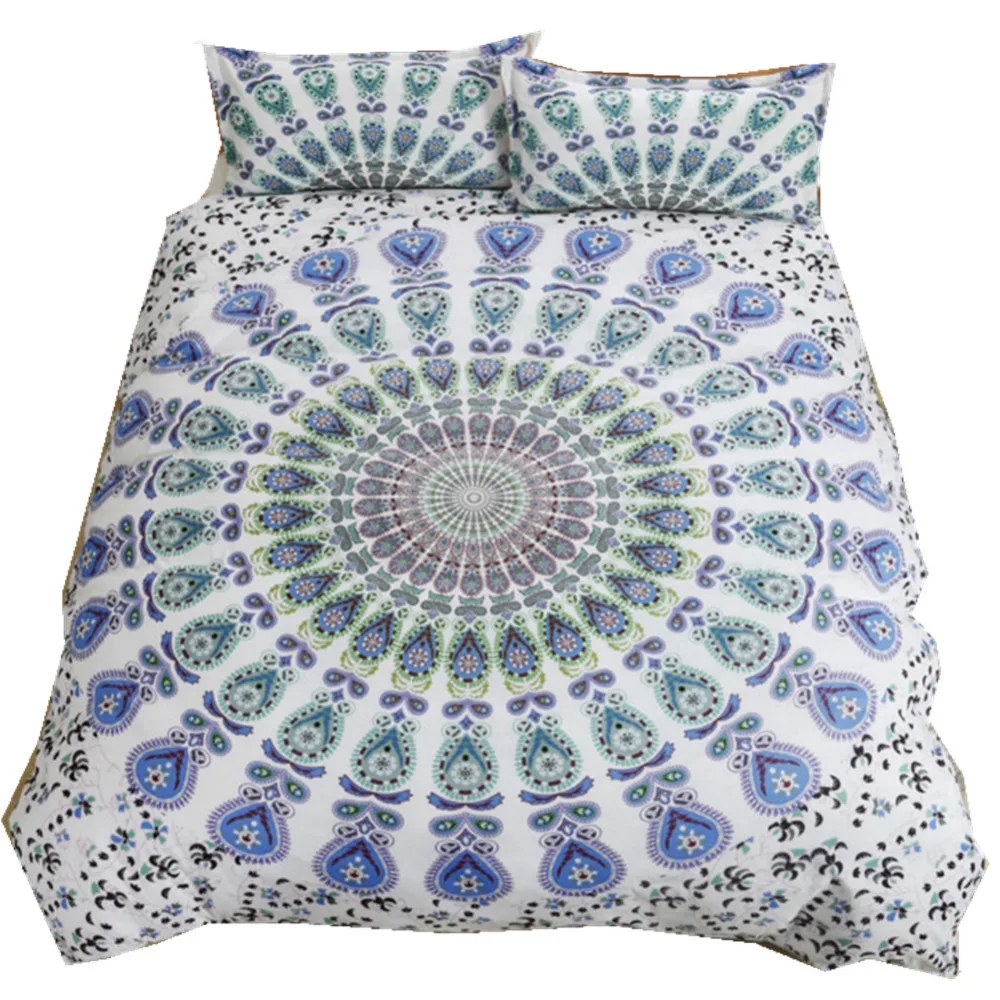 Ethnic Boho Bedding Set 2/3 Pieces White Indian Mandala Duvet Cover Set