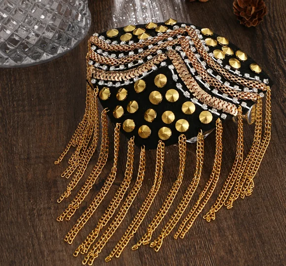 

2 color Handmade epaulette jewelery tassel big shoulder brooch epaulet /epaulettes spikes/escapulario blazer accessories/pin