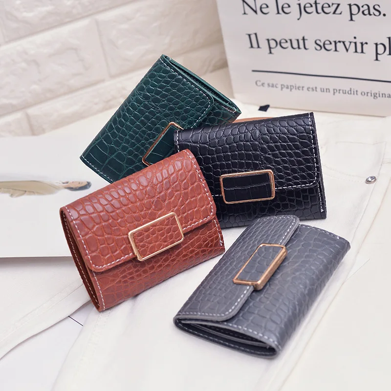 

New style European and American simple pure color short PU snake pattern women's leisure purse trend women's wallet