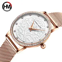 Hannah Martin delle Donne Della Vigilanza di Modo Dell'oro della Rosa Del Modello 3D in rilievo intagliato Delle Donne Della Vigilanza Reloj Mujer Ladies Watch zegarek damski