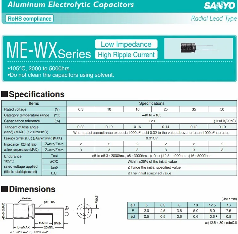 10 шт. 680 мкФ 16 в SANYO WX серии 8x20 мм низкое сопротивление 16V680uF материнская плата Алюминий электролитический конденсатор