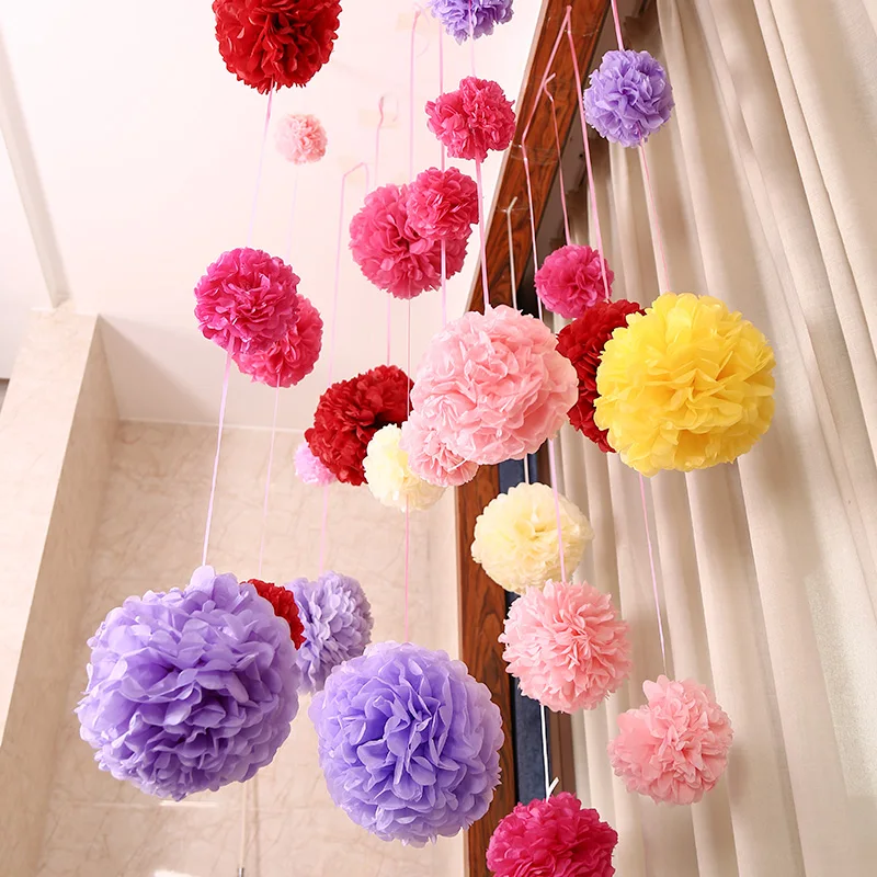 10PCS Handmade 4''(10CM) Tissue Paper Pom Poms Paper Flower Ball Pompom For Home Garden Wedding Birthday Party Decoration