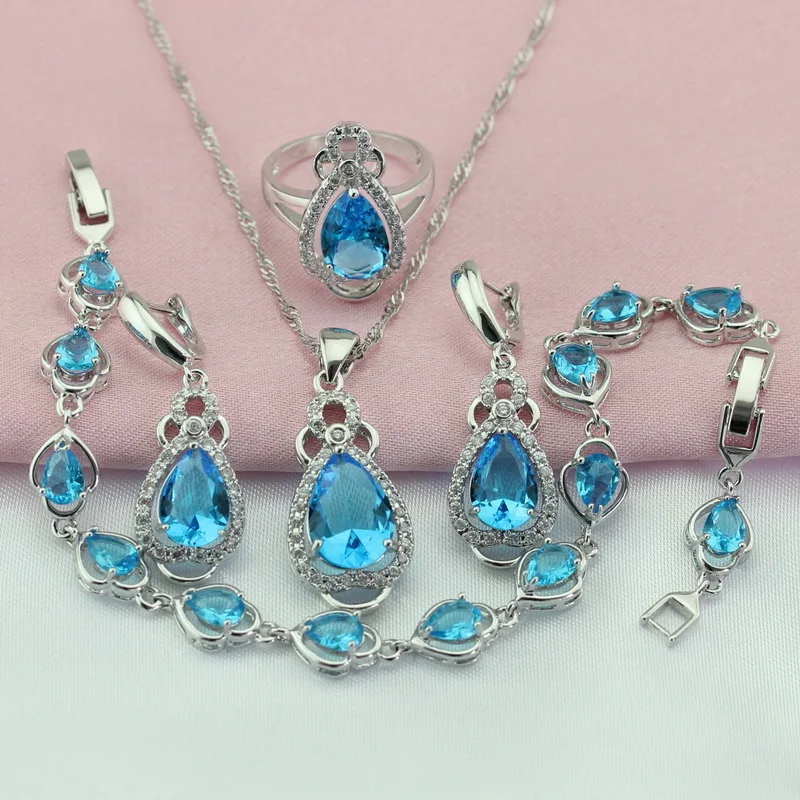 WPAITKYS Trendy Light Blue Cubic Zirconia Silver Color Jewelry Sets For