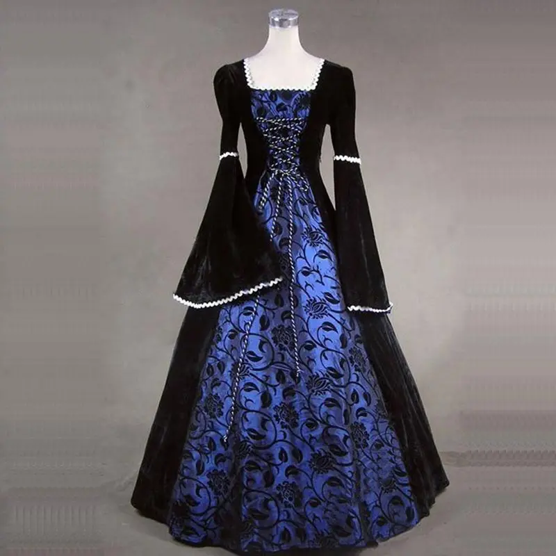 

Halloween Gothic Victorian Cosplay Dresses Medieval Renaissance Floral Print Masquerade Party Ball Gowns For Girl Can be Custom