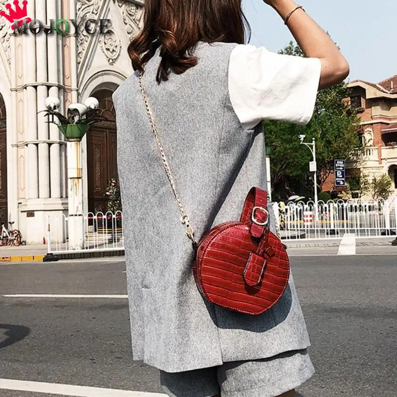 Round Crossbody Messenger Chain Bags Women Girls Personality Leather Shoulder Handbags Purse