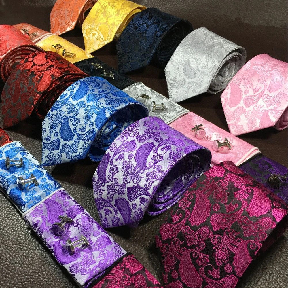 

Men's Tie New Paisley Cashew Flower Series Tie Square Cufflinks Three-Piece Set