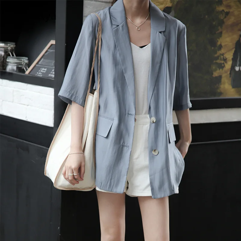 

2019 Summer New Women's Solid Color Single Piece Small Suit Chic Tiansi Sunscreen Pretty Suit