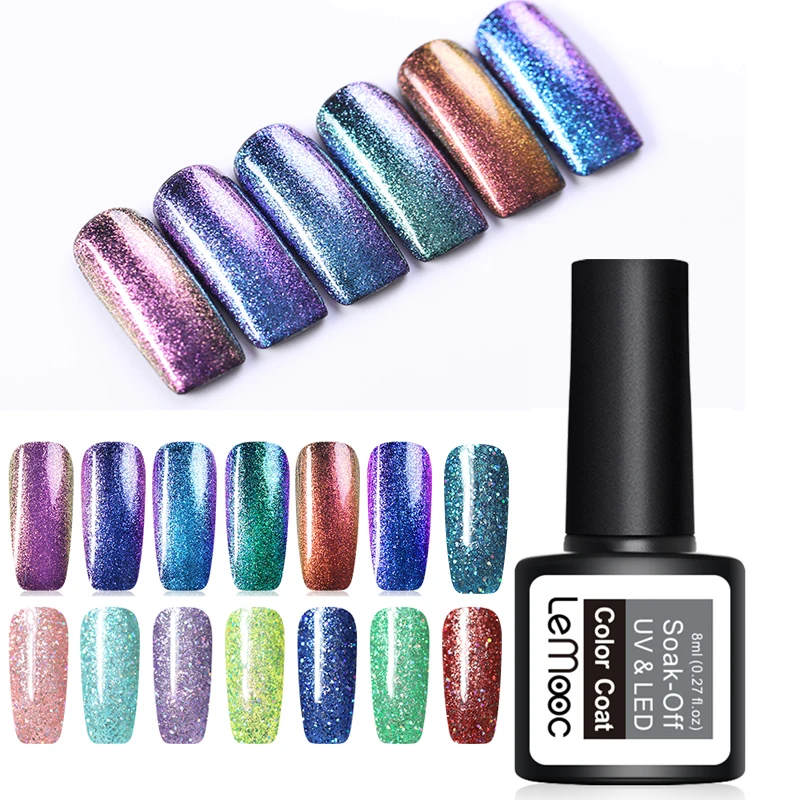 

LEMOOC 8ml UV Chameleon Gel Polish Nail Soak Off UV Gel Nail Polish Glitter Varnish Long Lasting Art Laquer