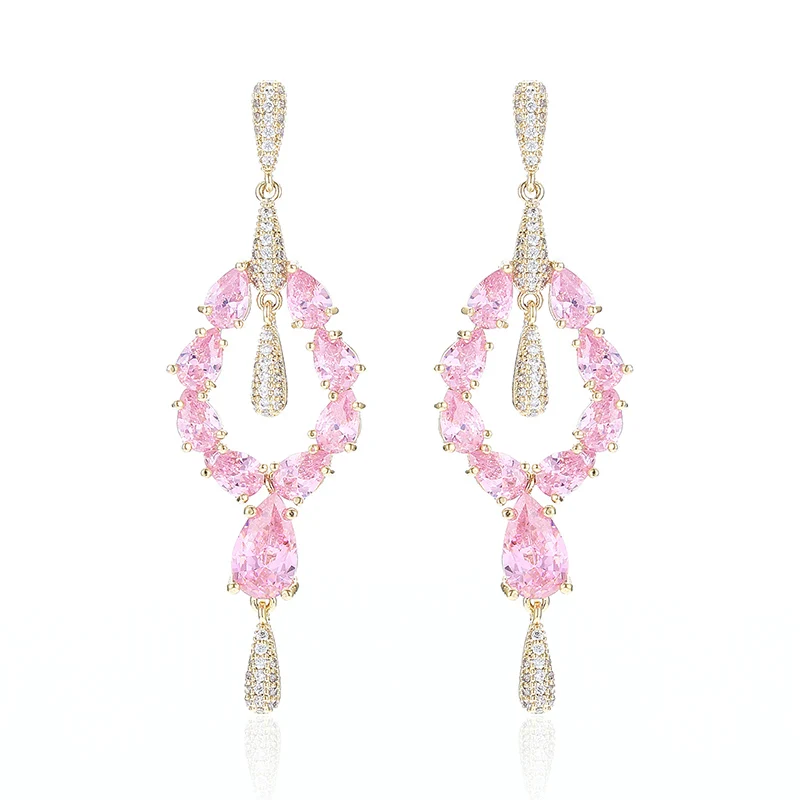 

XIUMEIYIZU Luxury Trendy Geometry Design Full Mirco Paved Crystal Zircon Women Wedding Drop Earring Fashion Jewelry