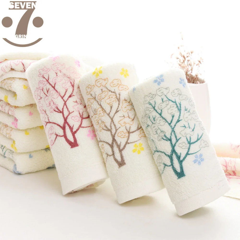 

1Lot 2pcs 32x73cm Pure Cotton Cute Tree Patterns Bath Room Hand Face Towels