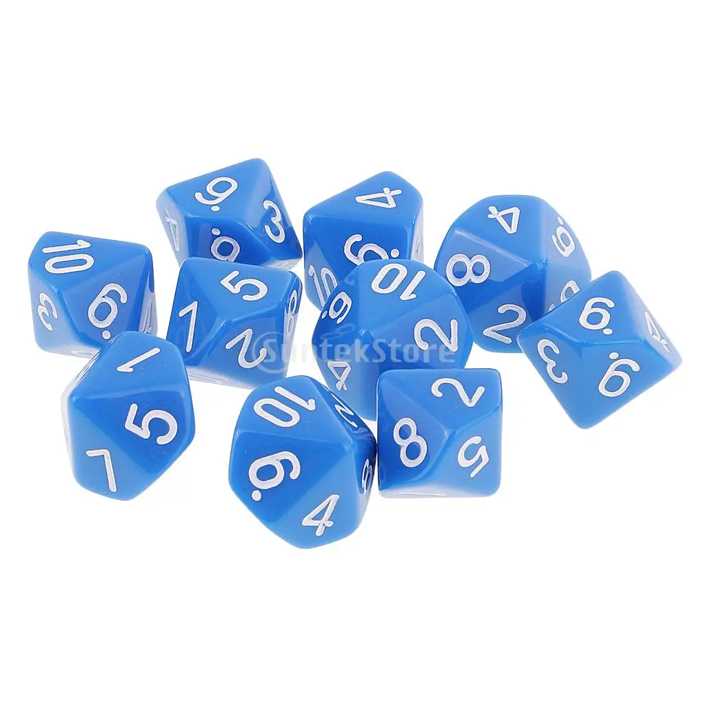 10 шт. сторонние кубики D10 акриловые для Dungeons и Dragons Games Blue|10 sided dice|dice d10sided dice |