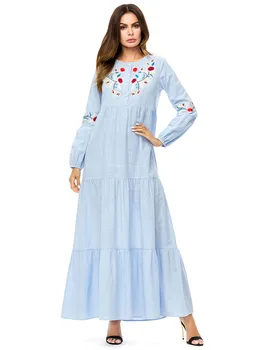 

Casual Embroidery Women's Abaya Long Sleeve Dress Vintage Full Dresses Autumn Kimono Loose Muslim Robe Gowns Islamic Clothing