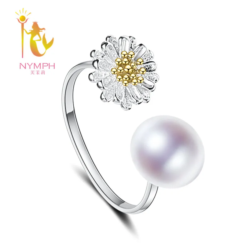 

[NYMPH] Natural Pearl Ring 925 Sterling Silver Pearl Jewelry Freshwater White 8-9mm Engagement Wedding Ring Women[J202]