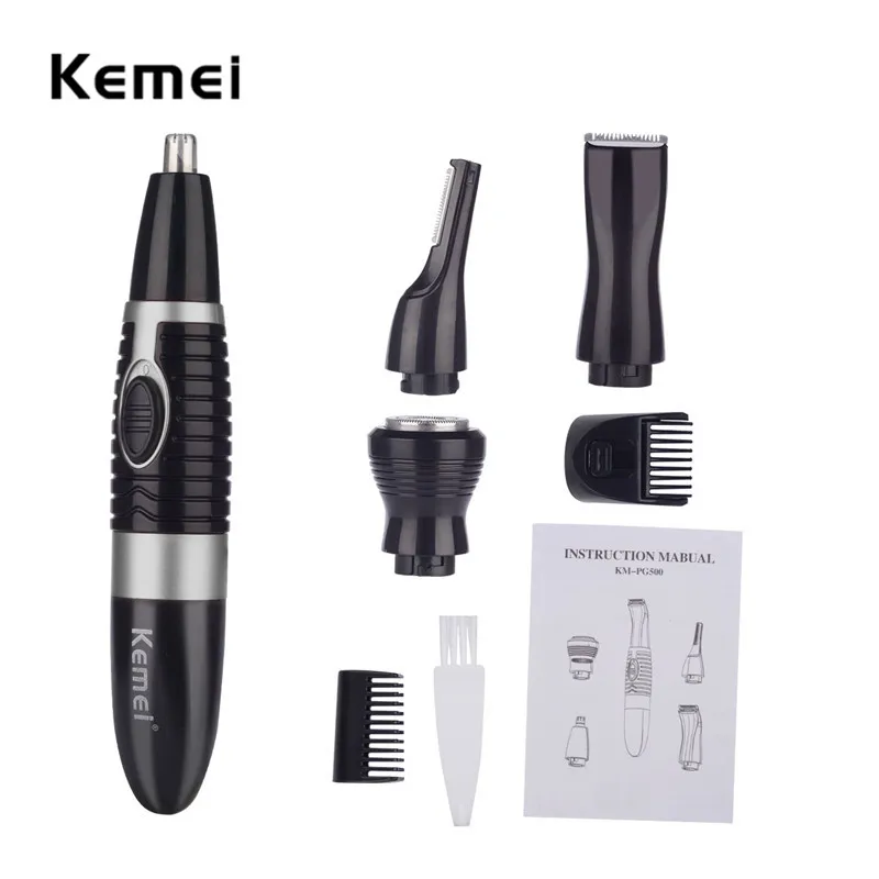 

Powered Battery Kemei 4 in 1 Nose Trimmer Eyebrow Hair Removal Shaver Carbon Steel Blades Razor Facial Nose Hair Cutter Men