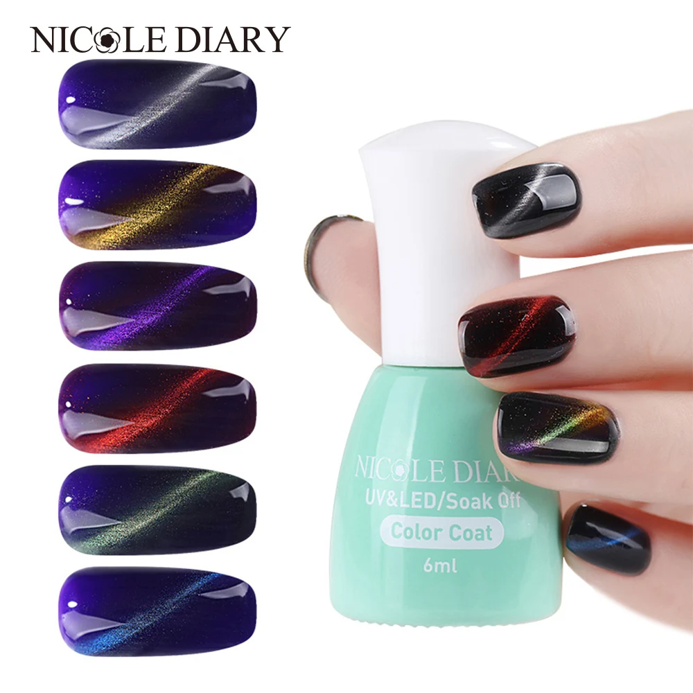 

NICOLE DIARY Magnet Cat Eyes Top Coat 6ml Magnetic Effect UV Nail Polish Soak Off 6 Colors Led Nail Coat