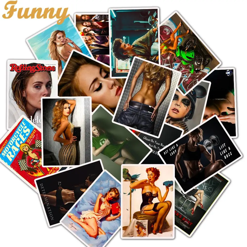 

25Pcs/Lot Pin Up Girls And Sexy Motor Girls Stickers Adele For Laptop Motorcycle Skateboard Luggage Decal Toy DIY Sticker