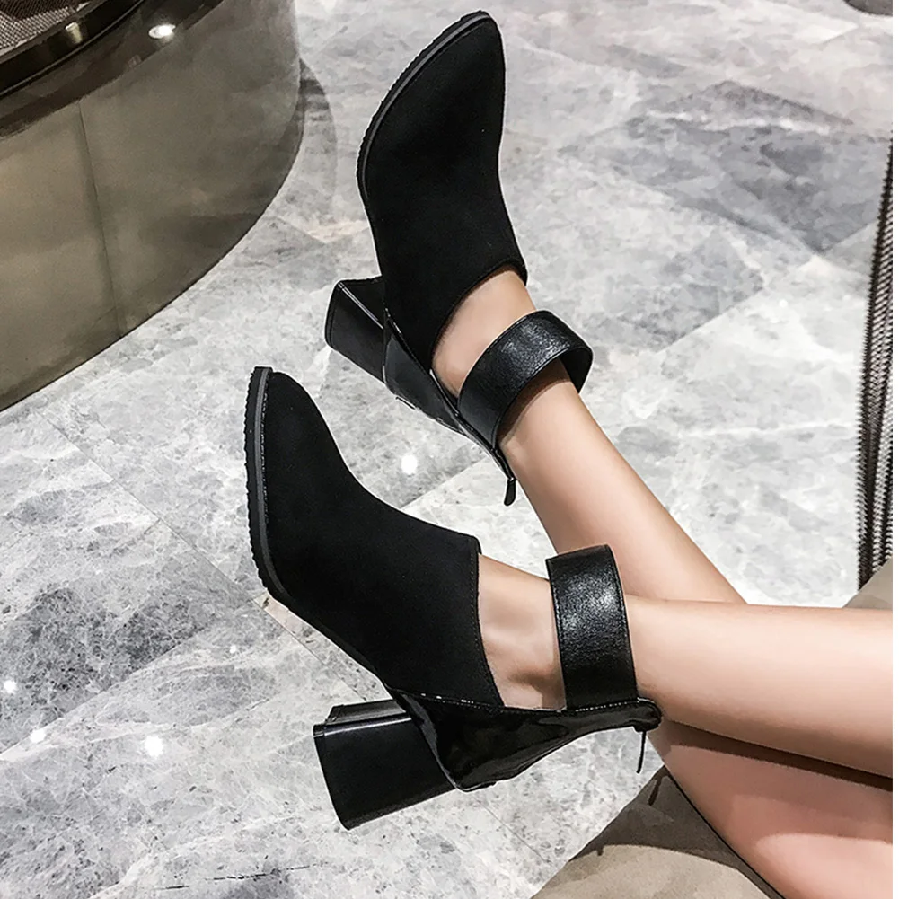 

Lapolaka Dropship Booties Women Shoes Fashion Ankle Strap Square High Heels Pointed Toe Ankle Boots Woman Shoes Big Size 32-48