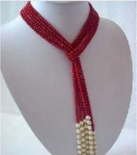 

5MM Charming Red Coral & White Pearl Scarf Necklace 50