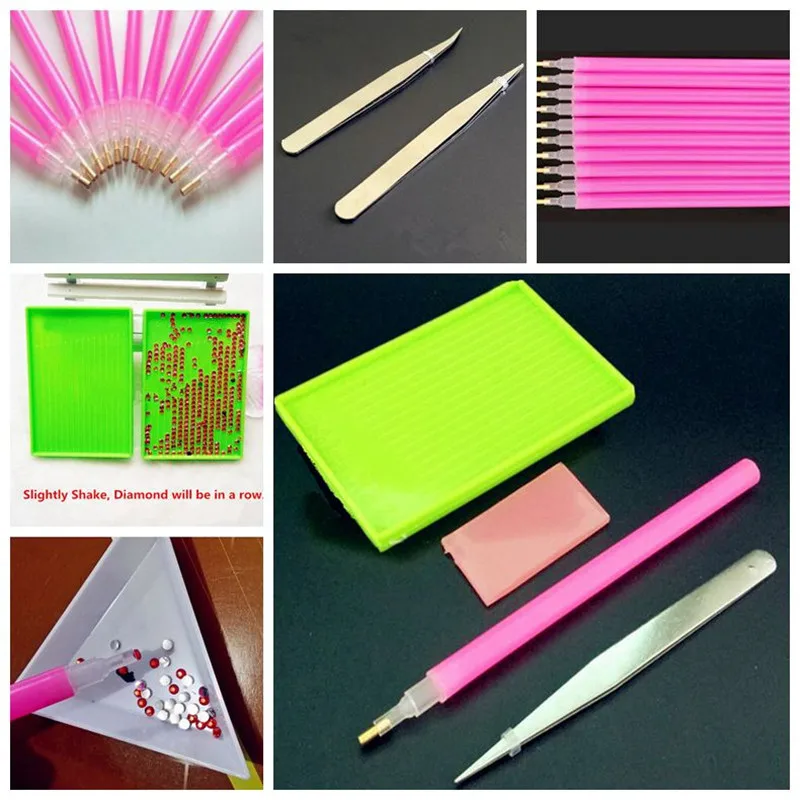 

4pcs/Set 5D Diamond Painting Cross Stitch Pen Pencil Mosaic Embroidery Tweezers Glue Plastic Tray DIY Handwork Tools Sets