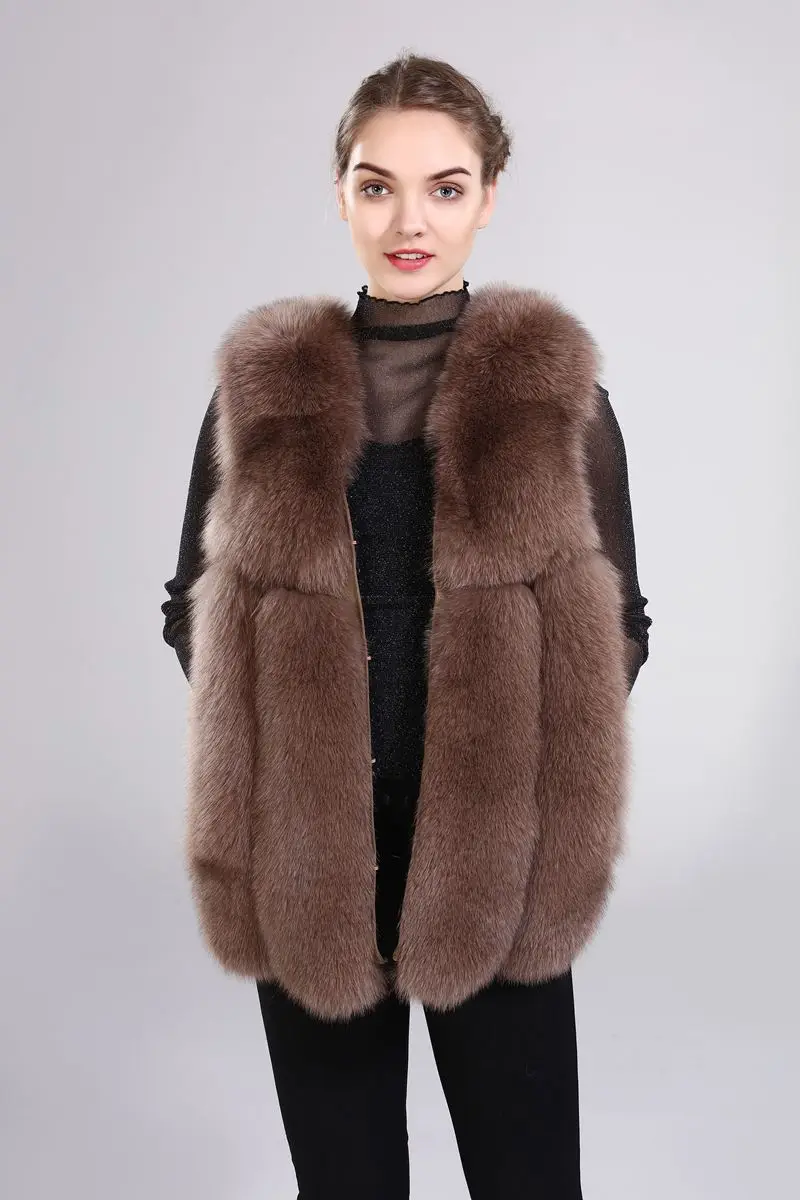 Flash Deal New arrival lady natural fox fur vest real fur waistcoat thick warm fashion medium long jacket 1