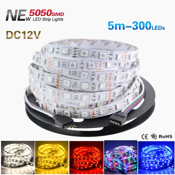 

Hot sale 5M 300Leds Not waterproof RGB Led Strip Light 5050 DC12V 60Leds/M Fiexble Light Led Ribbon Tape Home Decoration Lamp