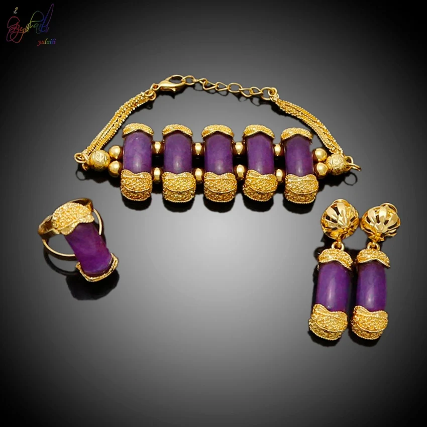 YULAILI, Новое поступление, натуральный камень, высокое качество, 24 карата, золотой цвет, женский костюм, ювелирные наборы