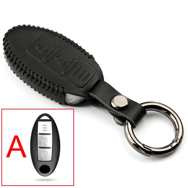 Кожаный Автомобильный Чехол для дистанционного ключа для Nissan Qashqai j10 J11 X-Trail t31 t32 Kicks Murano Altima Tiida Juke Note Pathfinder - Название цвета: A  Black