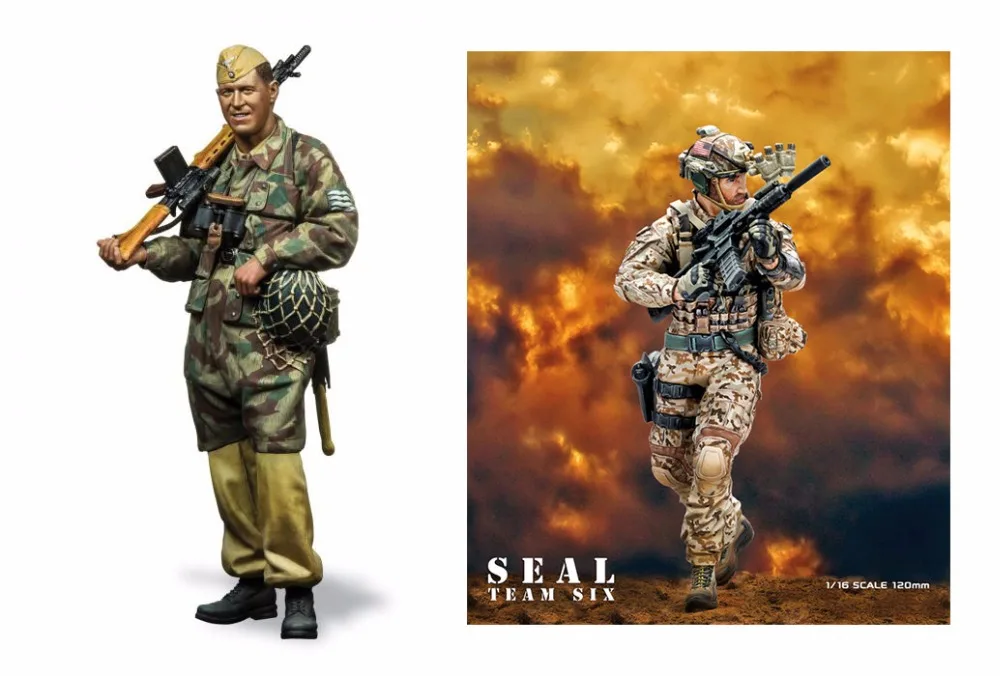 

Assembly Unpainted Scale 1/16 120mm Fallschirmjager and Navy Seal soldiers figure Historical Resin Model Miniature Kit