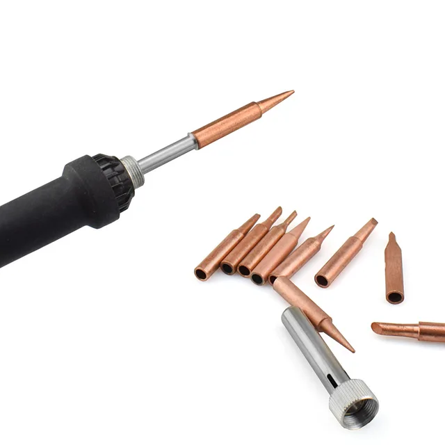NEWACALOX 10pcs/lot Pure Copper Soldering Iron Tips Kit 900M-T Series Lead-free Welding Head for Soldering Rework Station Tool