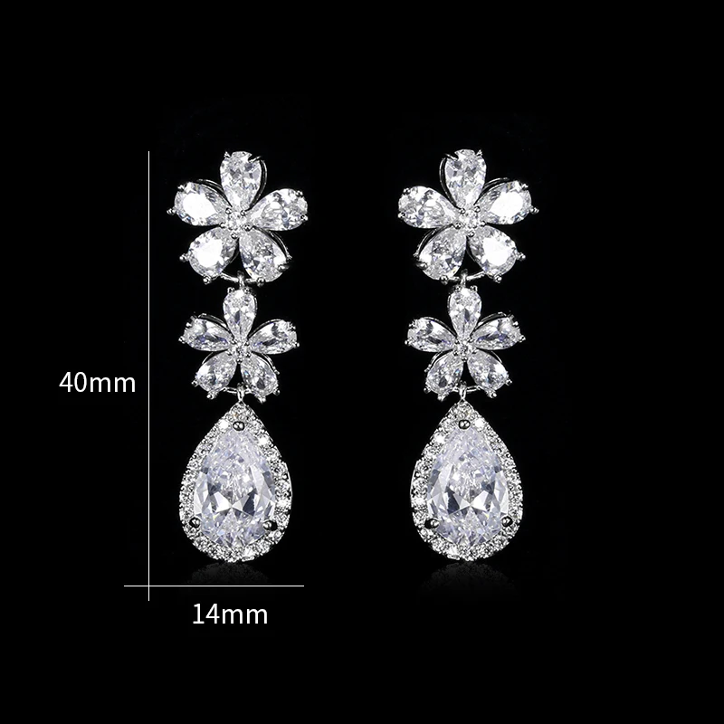 

WEIMANJINGDIAN White or Blue Flower Cubic Zirconia Crystal CZ Zircon Post or Screw Style Wedding Earrings for Women Bride