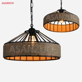 

American country hemp cord Iron pendant light loft retro industrial wind personality restaurant Cafe creative bar pendant lamps
