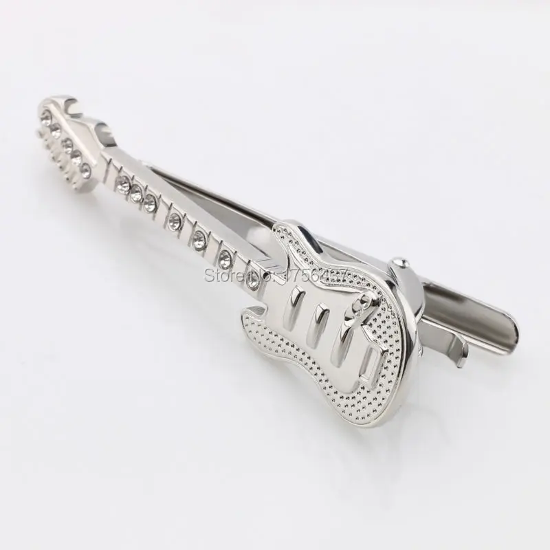 

Hot Sale Musical Guitar Tie Bar for Mens High Quality Silver Plated Suit Clasp Clamp Clip Business Wedding Tie Clips & Cufflinks