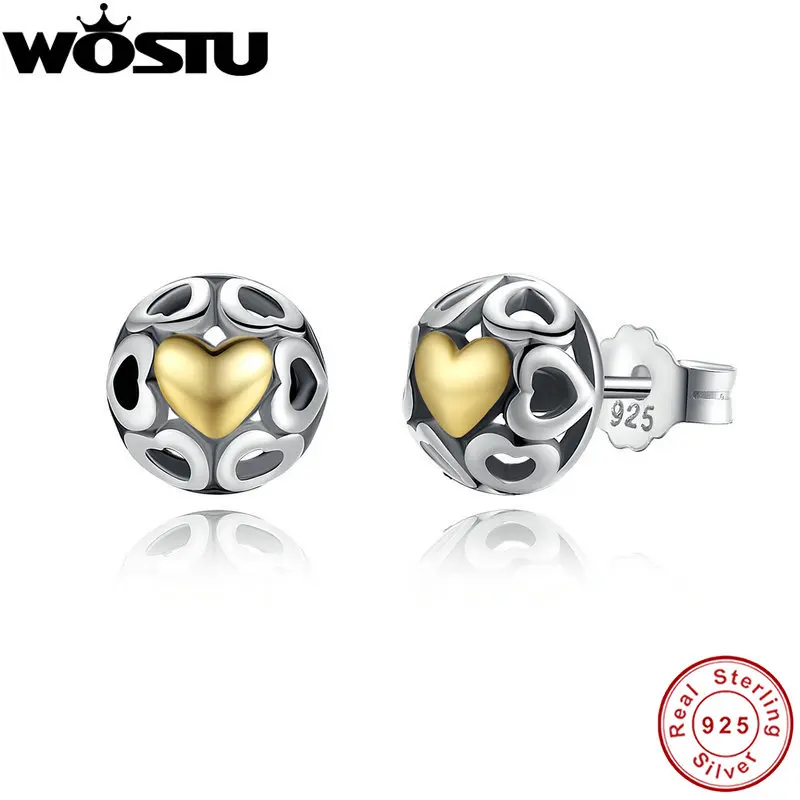 

WOSTU Romantic Real 925 Sterling Silver My One True Love Stud Earrings For Women Lady Authentic Original Jewelry Lover Gift