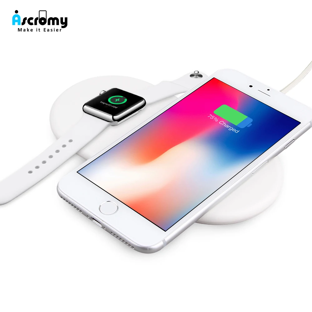 Беспроводная зарядная панель Ascromy 2 в 1 док станция 7 5 Вт для Apple Watch 4 3 iPhone XS Max XR X 8 Plus
