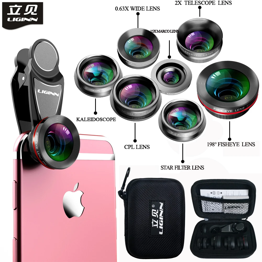 LIGINN 7 in 1 Kit Mobile Phone Camera Lens Fish Eye Wide