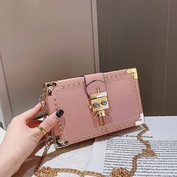 

2020 Solid Color Small Chains Women Box Bags PU Leather Handbags Ladies Clutch Retro Women Messenger Bags Panelled Shoulder Bag