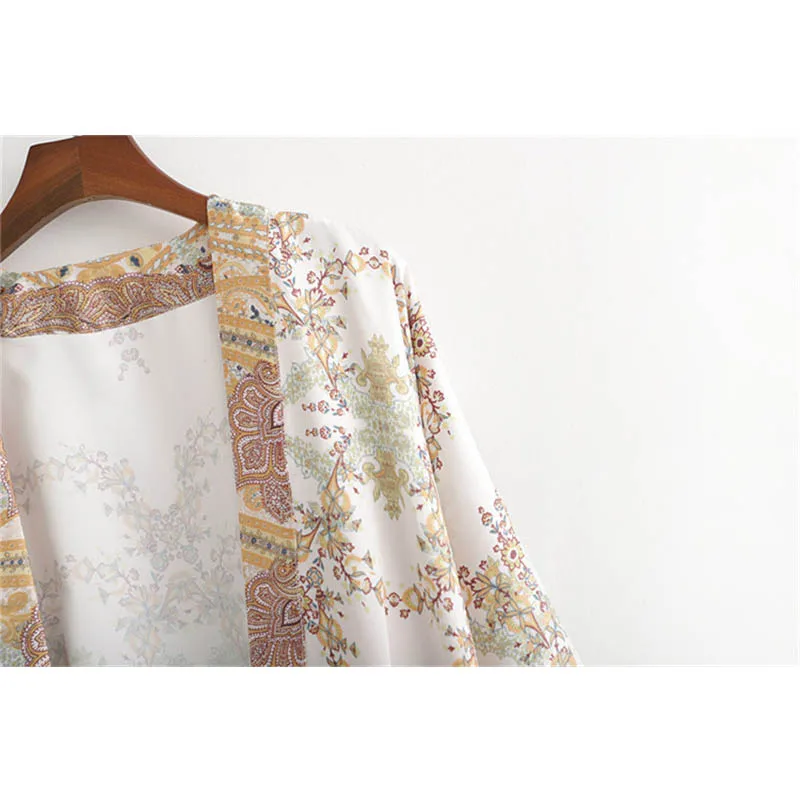 2019 Women Beach Kimono Cardigan Bohemian Floral Print Loose Robe Female Casual Beach Party Kimono Femme Sundress